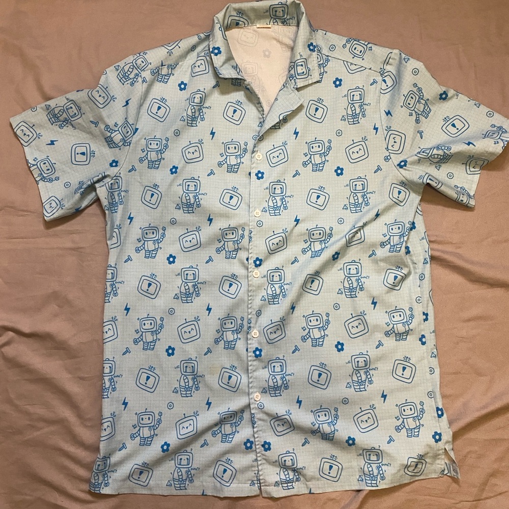 Blue Robot Print Men's Shirt
